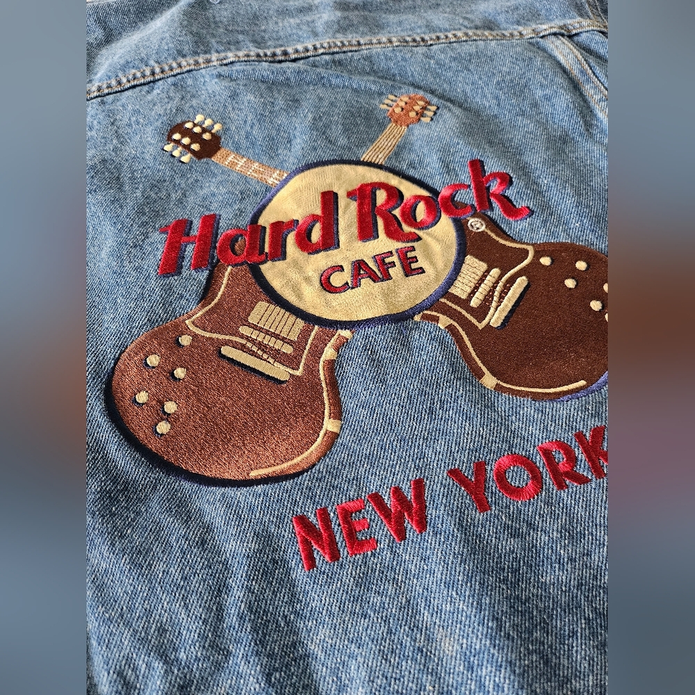 Hard Rock Cafe Guitars Denim Jacket Button Front Jean Embroidered S Unisex NY